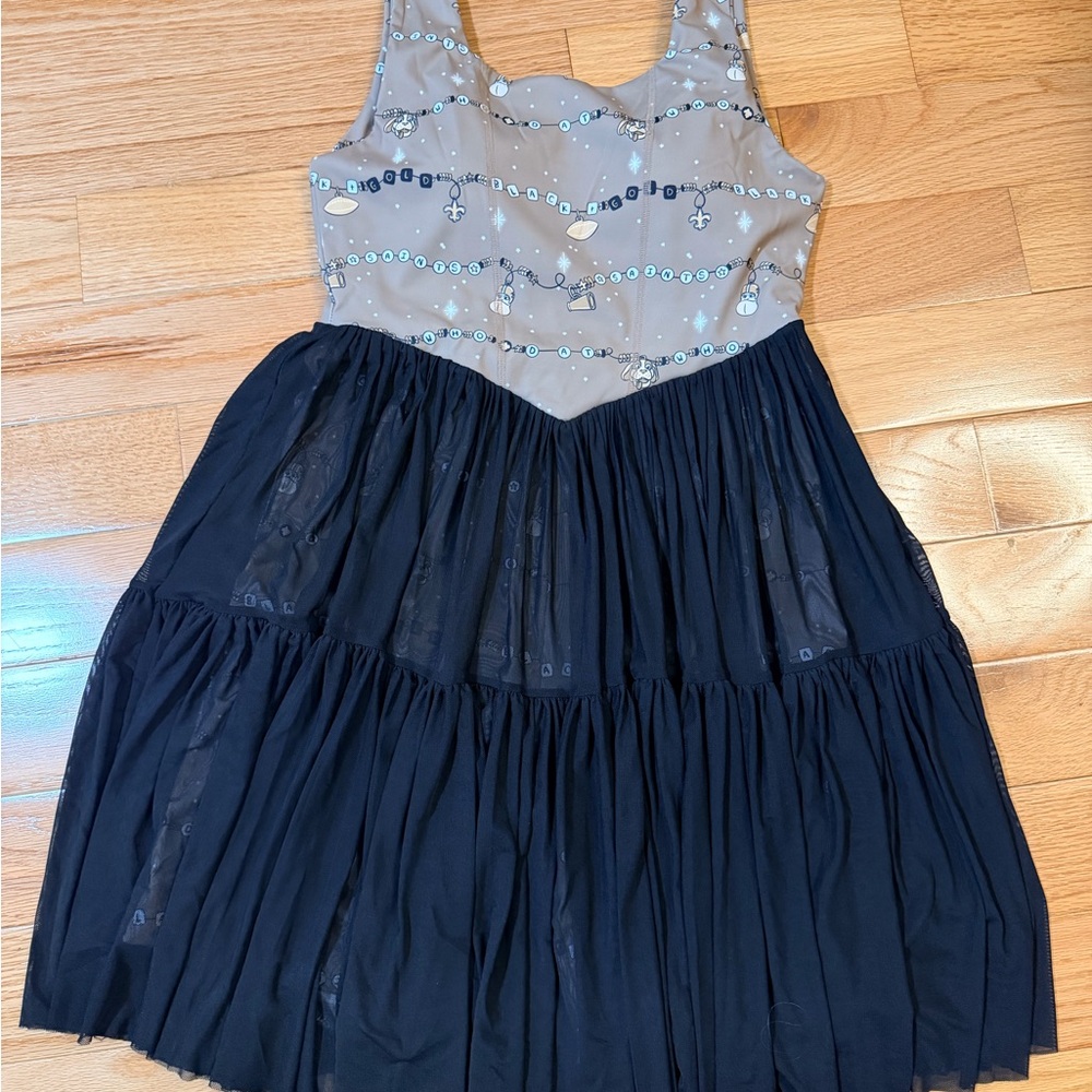New Orleans Saints Romper dress with sheer overlay skirt (L/XL)